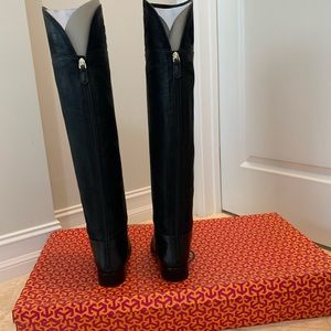 Tory Burch black leather over the knee boot with back zipper. Size 9